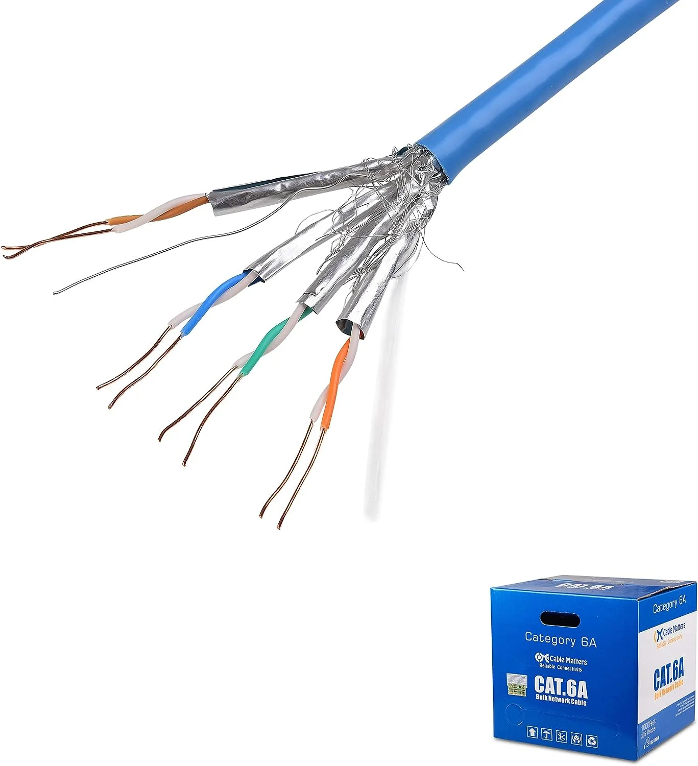 Cable Matters 10Gbps UL ਲਿਸਟਡ ਇਨ-ਵਾਲ (cm) ਬੇਅਰ ਕਾਪਰ ਸ਼ੀਲਡਡ Cat 6A ਕੇਬਲ