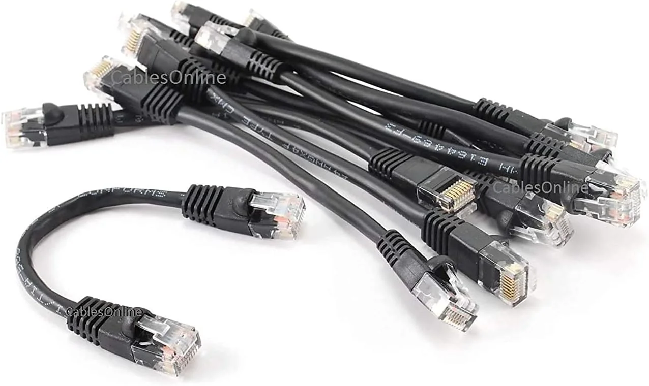 CablesOnline 10-ਪੈਕ 6 ਇੰਚ CAT5e UTP ਇਥਰਨੈੱਟ RJ45 ਫੁੱਲ 8-ਵਾਇਰ ਕਾਲਾ ਪੈਚ ਕੇਬਲ