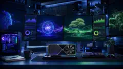 ਇੱਕ workstation ਜਿਸ ਵਿੱਚ ਲੋਕਲ AI ਮਾਡਲ ਚੋਣਾਂ, GPU ਮੈਮੋਰੀ ਵਰਤੋਂ ਅਤੇ coding agent ਕਾਂਟੈਕਸਟ ਵਿੰਡੋ ਦਿਖਾਈ ਗਈ ਹੈ